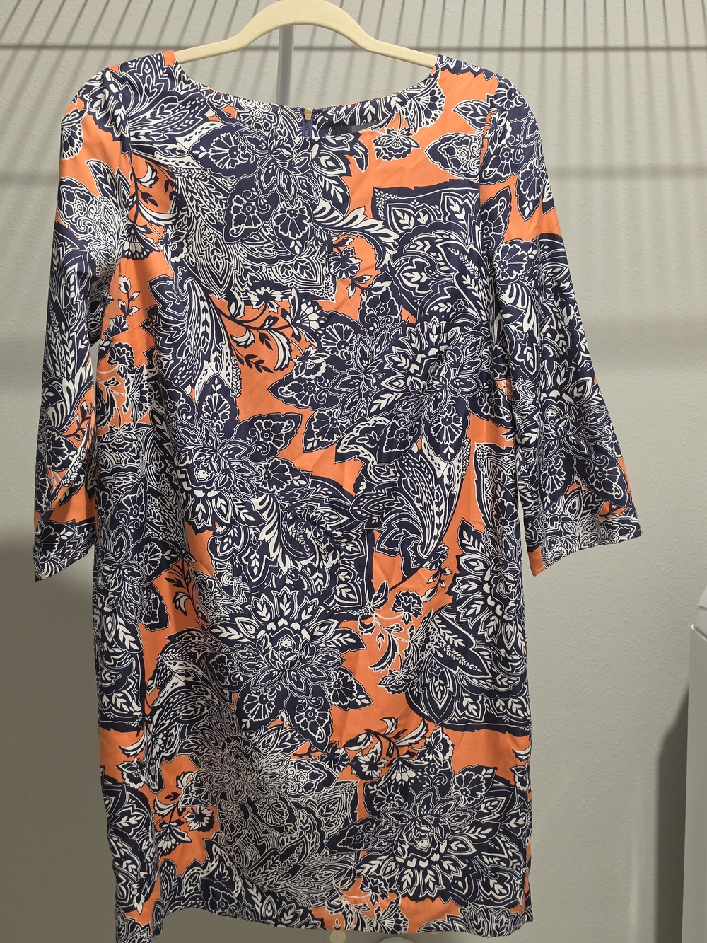 The Limited Orange and Navy Floral Paisley Shift Dress